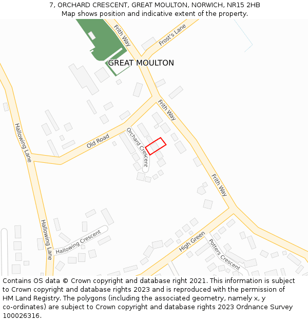 7, ORCHARD CRESCENT, GREAT MOULTON, NORWICH, NR15 2HB: Location map and indicative extent of plot