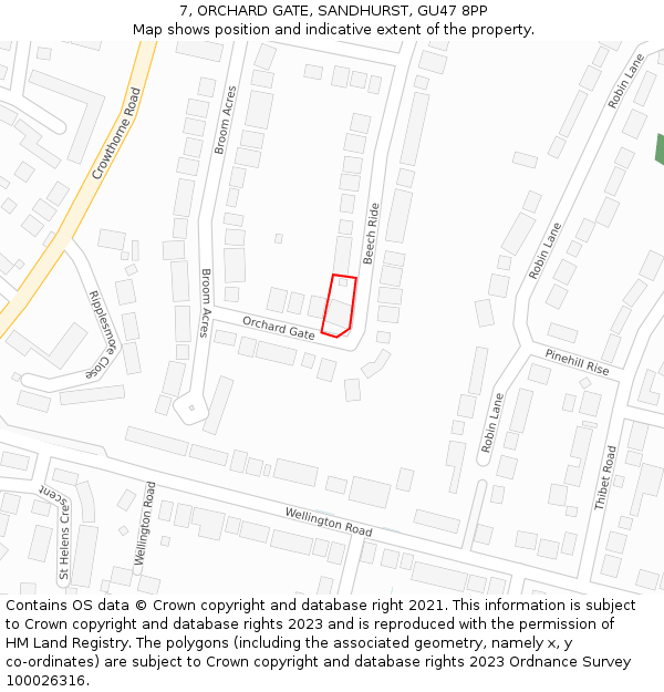 7, ORCHARD GATE, SANDHURST, GU47 8PP: Location map and indicative extent of plot