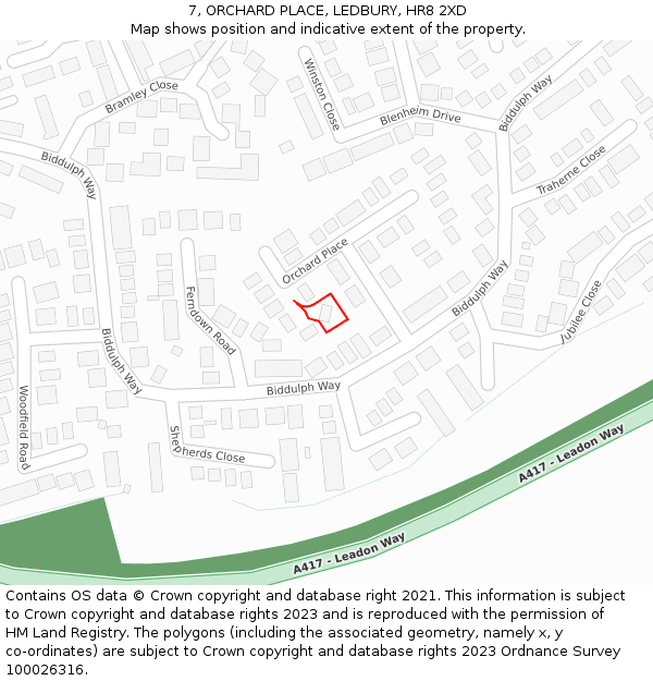 7, ORCHARD PLACE, LEDBURY, HR8 2XD: Location map and indicative extent of plot