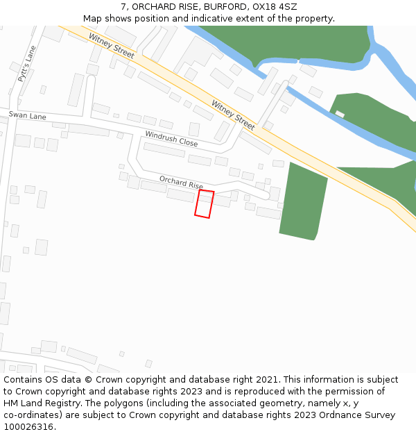 7, ORCHARD RISE, BURFORD, OX18 4SZ: Location map and indicative extent of plot