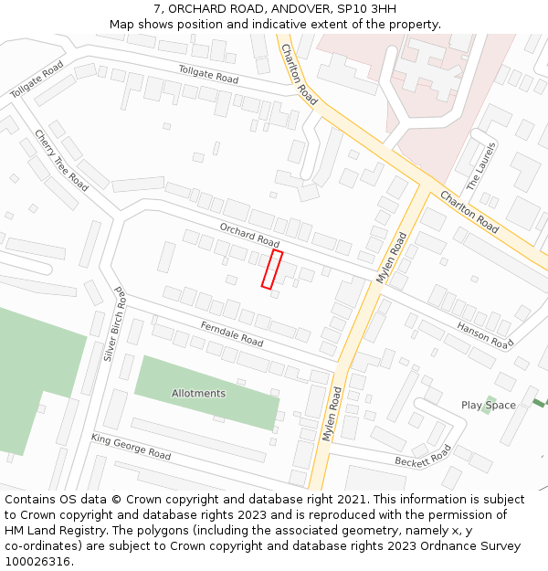 7, ORCHARD ROAD, ANDOVER, SP10 3HH: Location map and indicative extent of plot