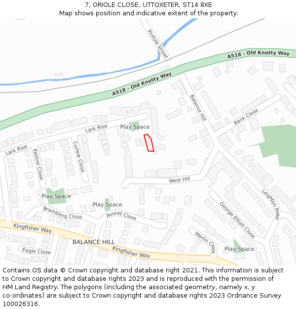 7, ORIOLE CLOSE, UTTOXETER, ST14 8XE: Location map and indicative extent of plot