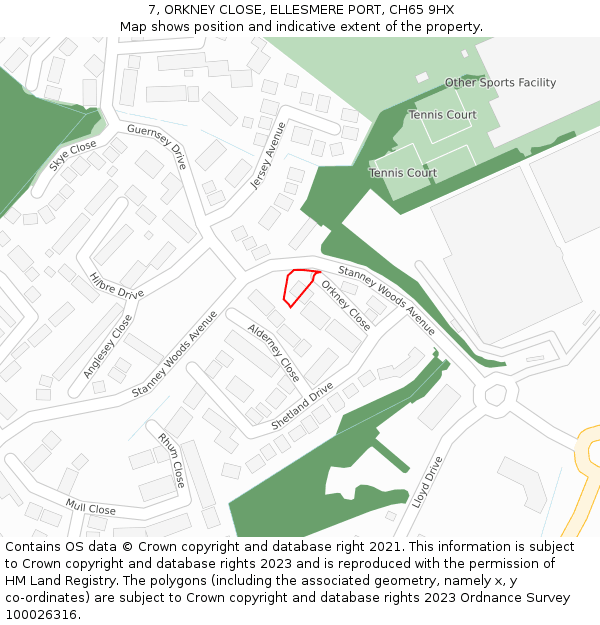 7, ORKNEY CLOSE, ELLESMERE PORT, CH65 9HX: Location map and indicative extent of plot