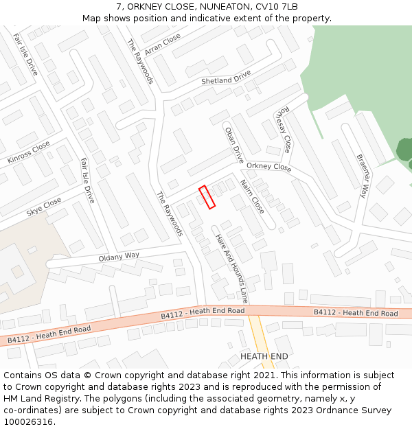 7, ORKNEY CLOSE, NUNEATON, CV10 7LB: Location map and indicative extent of plot