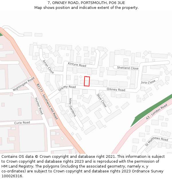 7, ORKNEY ROAD, PORTSMOUTH, PO6 3UE: Location map and indicative extent of plot