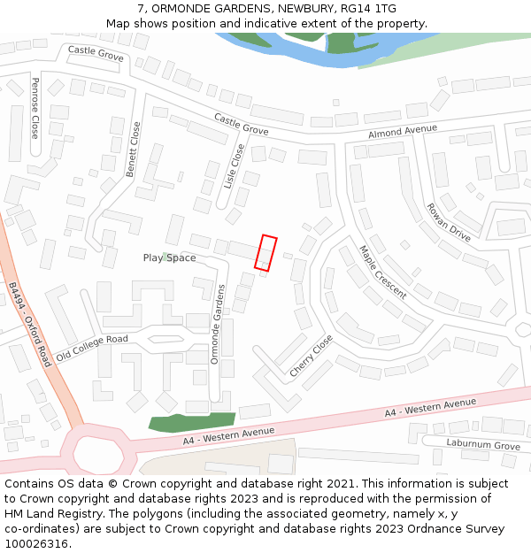 7, ORMONDE GARDENS, NEWBURY, RG14 1TG: Location map and indicative extent of plot