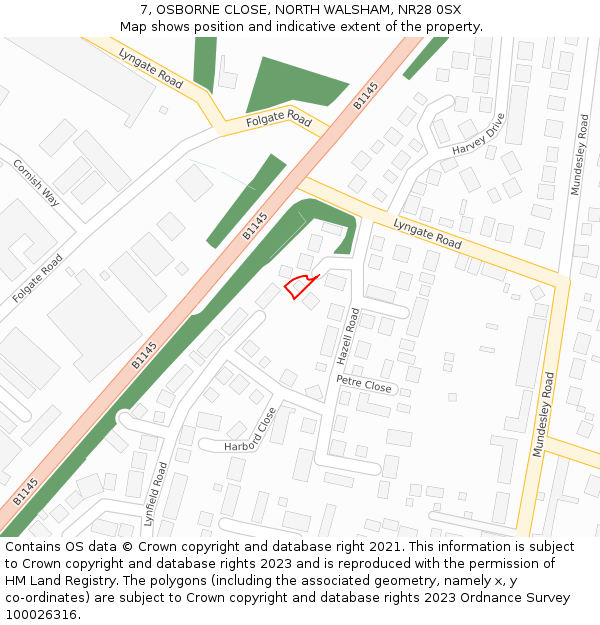 7, OSBORNE CLOSE, NORTH WALSHAM, NR28 0SX: Location map and indicative extent of plot