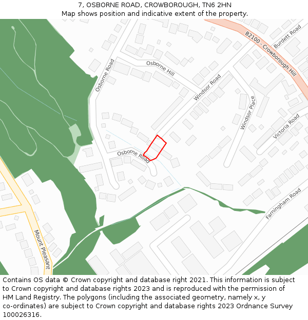 7, OSBORNE ROAD, CROWBOROUGH, TN6 2HN: Location map and indicative extent of plot