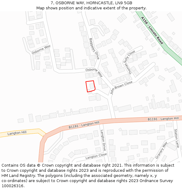 7, OSBORNE WAY, HORNCASTLE, LN9 5GB: Location map and indicative extent of plot