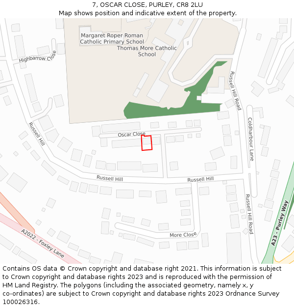 7, OSCAR CLOSE, PURLEY, CR8 2LU: Location map and indicative extent of plot