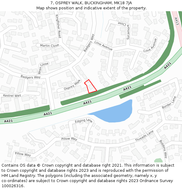 7, OSPREY WALK, BUCKINGHAM, MK18 7JA: Location map and indicative extent of plot