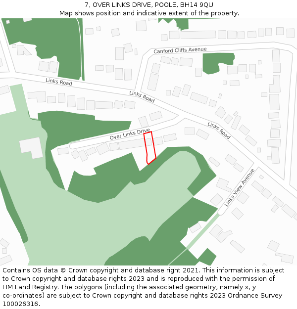 7, OVER LINKS DRIVE, POOLE, BH14 9QU: Location map and indicative extent of plot