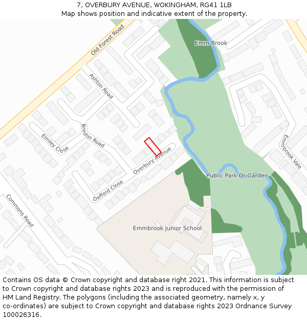 7, OVERBURY AVENUE, WOKINGHAM, RG41 1LB: Location map and indicative extent of plot