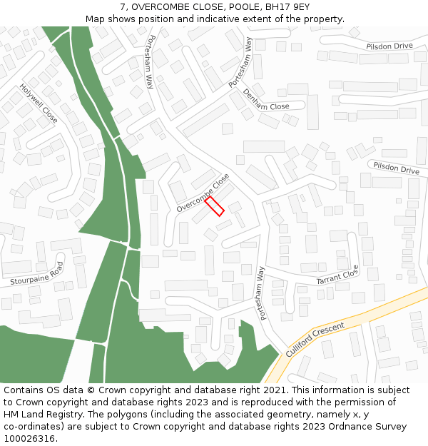 7, OVERCOMBE CLOSE, POOLE, BH17 9EY: Location map and indicative extent of plot