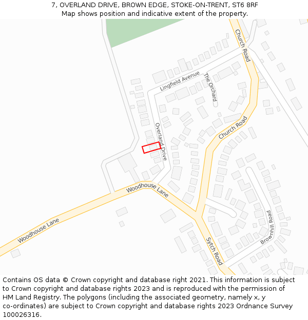 7, OVERLAND DRIVE, BROWN EDGE, STOKE-ON-TRENT, ST6 8RF: Location map and indicative extent of plot