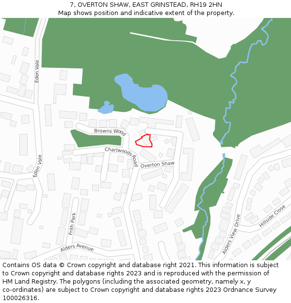 7, OVERTON SHAW, EAST GRINSTEAD, RH19 2HN: Location map and indicative extent of plot