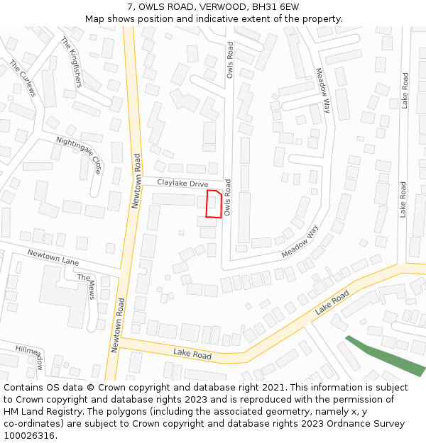 7, OWLS ROAD, VERWOOD, BH31 6EW: Location map and indicative extent of plot