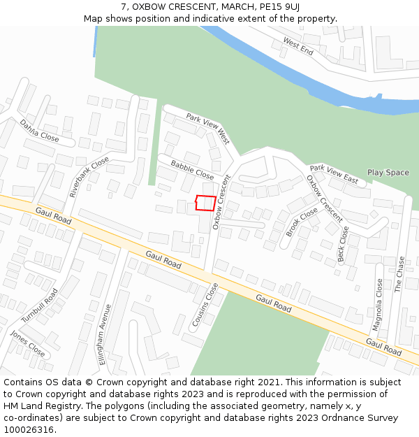 7, OXBOW CRESCENT, MARCH, PE15 9UJ: Location map and indicative extent of plot