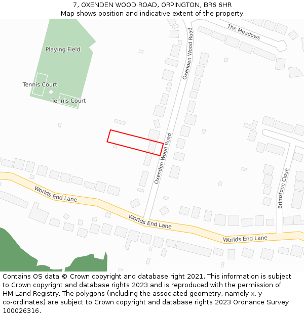 7, OXENDEN WOOD ROAD, ORPINGTON, BR6 6HR: Location map and indicative extent of plot