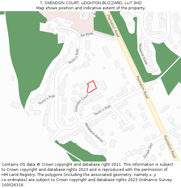 7, OXENDON COURT, LEIGHTON BUZZARD, LU7 3HD: Location map and indicative extent of plot