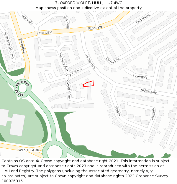 7, OXFORD VIOLET, HULL, HU7 4WG: Location map and indicative extent of plot