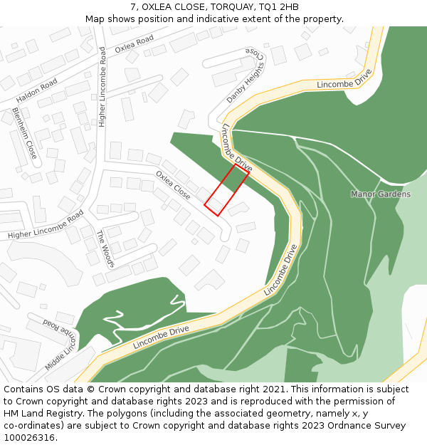 7, OXLEA CLOSE, TORQUAY, TQ1 2HB: Location map and indicative extent of plot