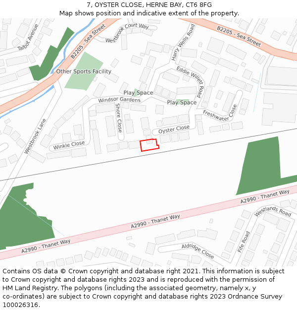 7, OYSTER CLOSE, HERNE BAY, CT6 8FG: Location map and indicative extent of plot