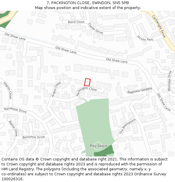 7, PACKINGTON CLOSE, SWINDON, SN5 5PB: Location map and indicative extent of plot