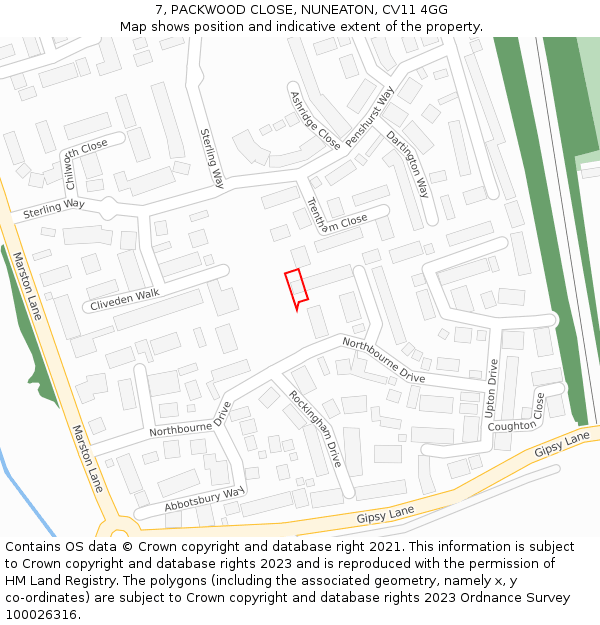 7, PACKWOOD CLOSE, NUNEATON, CV11 4GG: Location map and indicative extent of plot