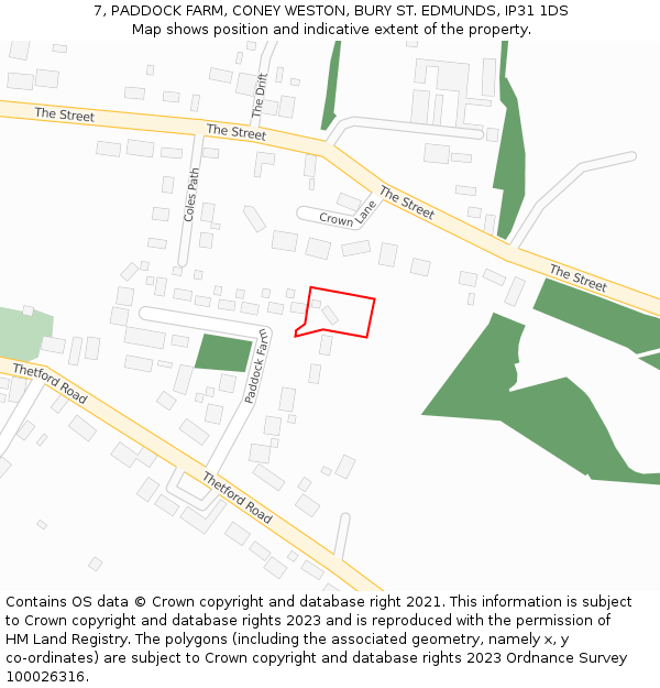 7, PADDOCK FARM, CONEY WESTON, BURY ST. EDMUNDS, IP31 1DS: Location map and indicative extent of plot