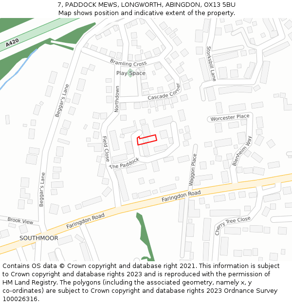 7, PADDOCK MEWS, LONGWORTH, ABINGDON, OX13 5BU: Location map and indicative extent of plot