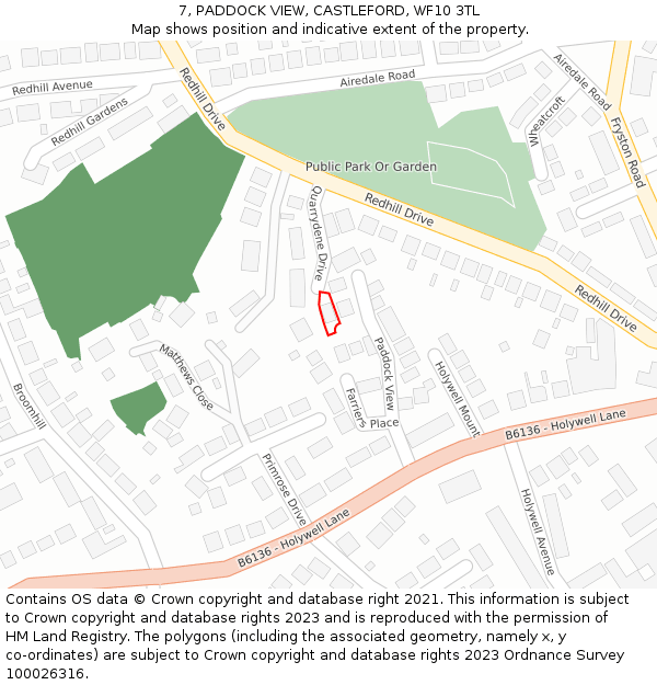 7, PADDOCK VIEW, CASTLEFORD, WF10 3TL: Location map and indicative extent of plot