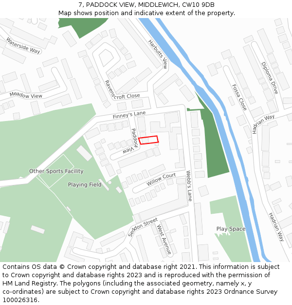 7, PADDOCK VIEW, MIDDLEWICH, CW10 9DB: Location map and indicative extent of plot