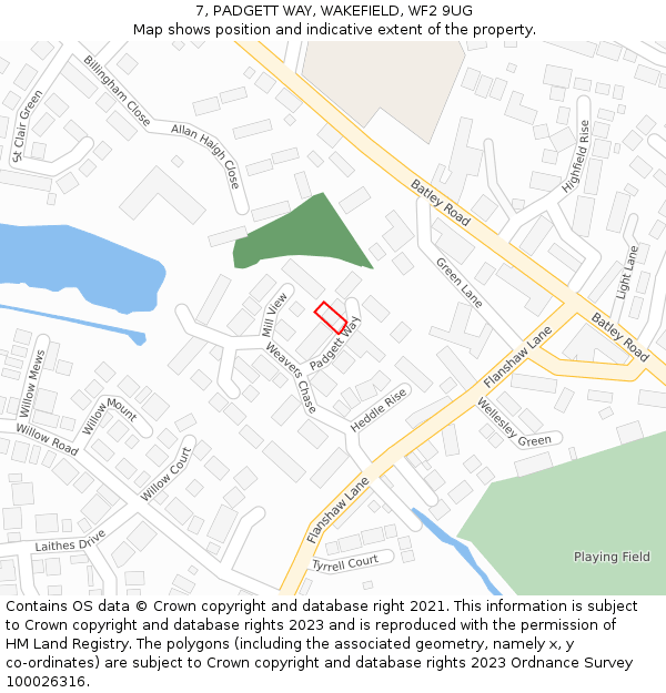 7, PADGETT WAY, WAKEFIELD, WF2 9UG: Location map and indicative extent of plot