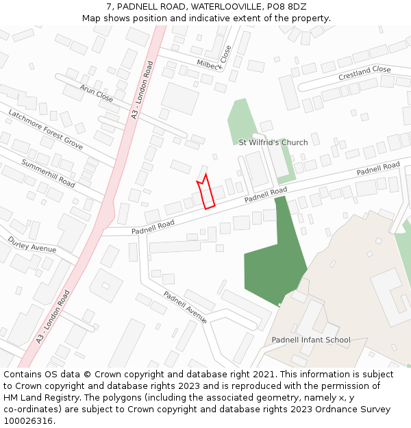 7, PADNELL ROAD, WATERLOOVILLE, PO8 8DZ: Location map and indicative extent of plot