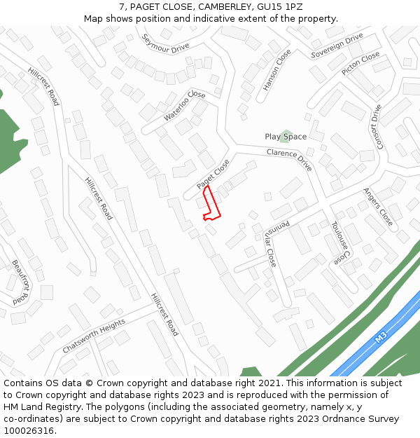 7, PAGET CLOSE, CAMBERLEY, GU15 1PZ: Location map and indicative extent of plot