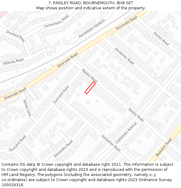 7, PAISLEY ROAD, BOURNEMOUTH, BH6 5ET: Location map and indicative extent of plot