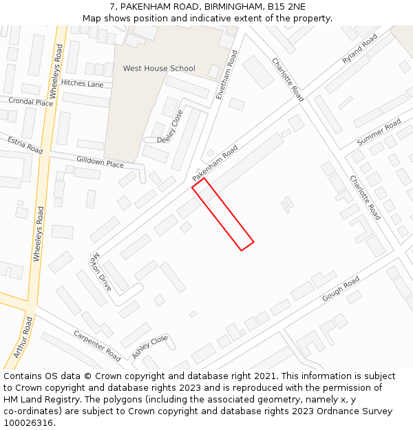 7, PAKENHAM ROAD, BIRMINGHAM, B15 2NE: Location map and indicative extent of plot
