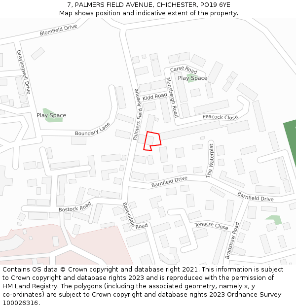 7, PALMERS FIELD AVENUE, CHICHESTER, PO19 6YE: Location map and indicative extent of plot