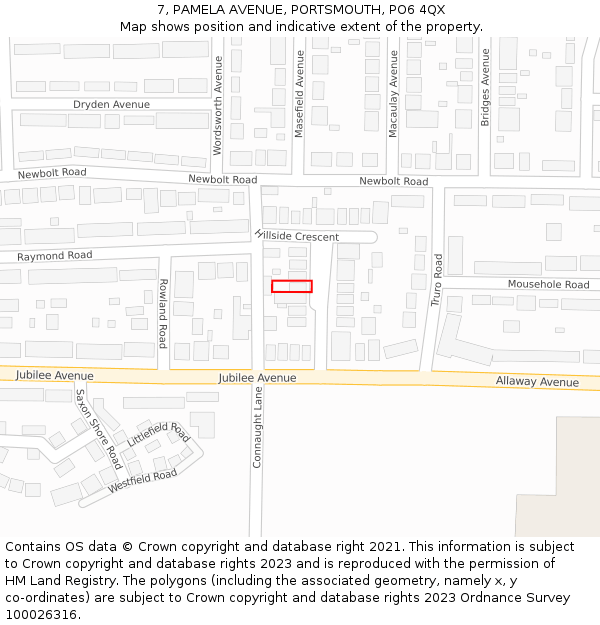 7, PAMELA AVENUE, PORTSMOUTH, PO6 4QX: Location map and indicative extent of plot