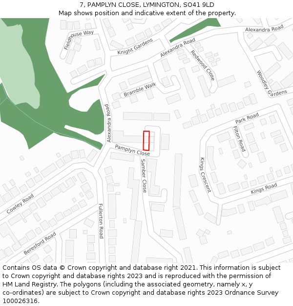 7, PAMPLYN CLOSE, LYMINGTON, SO41 9LD: Location map and indicative extent of plot