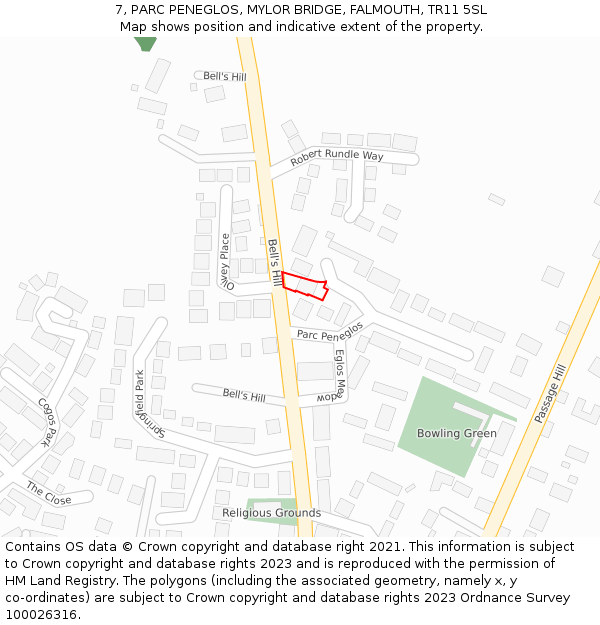 7, PARC PENEGLOS, MYLOR BRIDGE, FALMOUTH, TR11 5SL: Location map and indicative extent of plot