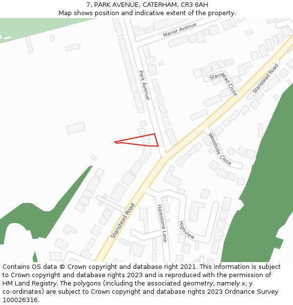 7, PARK AVENUE, CATERHAM, CR3 6AH: Location map and indicative extent of plot