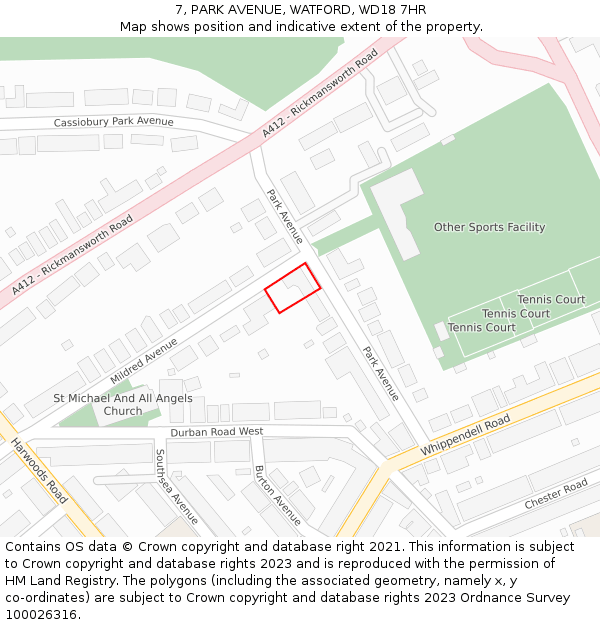 7, PARK AVENUE, WATFORD, WD18 7HR: Location map and indicative extent of plot