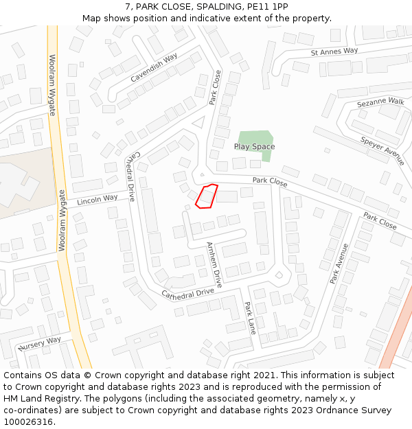 7, PARK CLOSE, SPALDING, PE11 1PP: Location map and indicative extent of plot