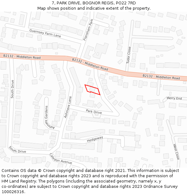 7, PARK DRIVE, BOGNOR REGIS, PO22 7RD: Location map and indicative extent of plot