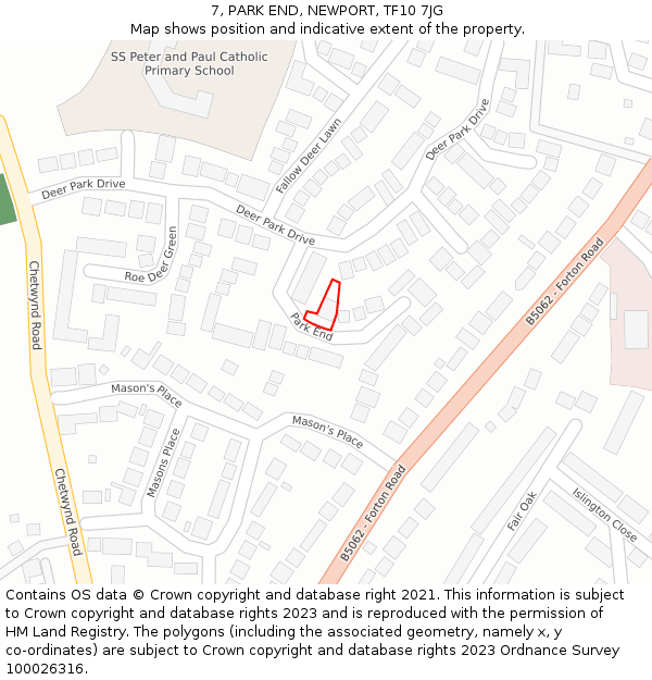 7, PARK END, NEWPORT, TF10 7JG: Location map and indicative extent of plot