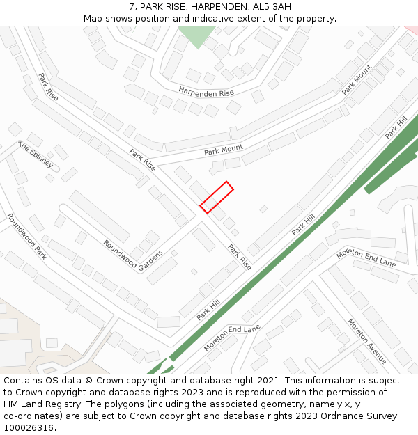 7, PARK RISE, HARPENDEN, AL5 3AH: Location map and indicative extent of plot