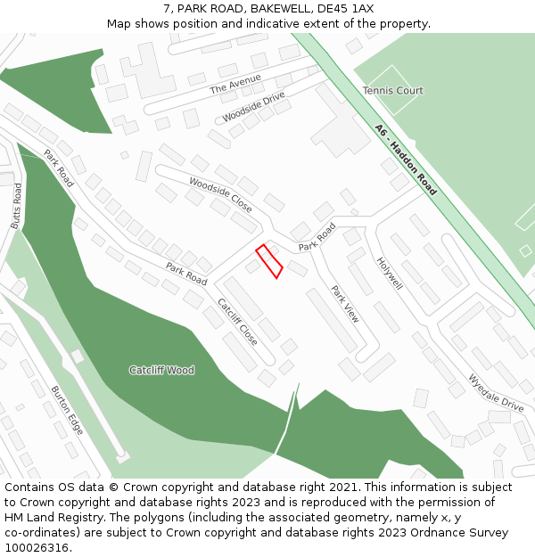 7, PARK ROAD, BAKEWELL, DE45 1AX: Location map and indicative extent of plot
