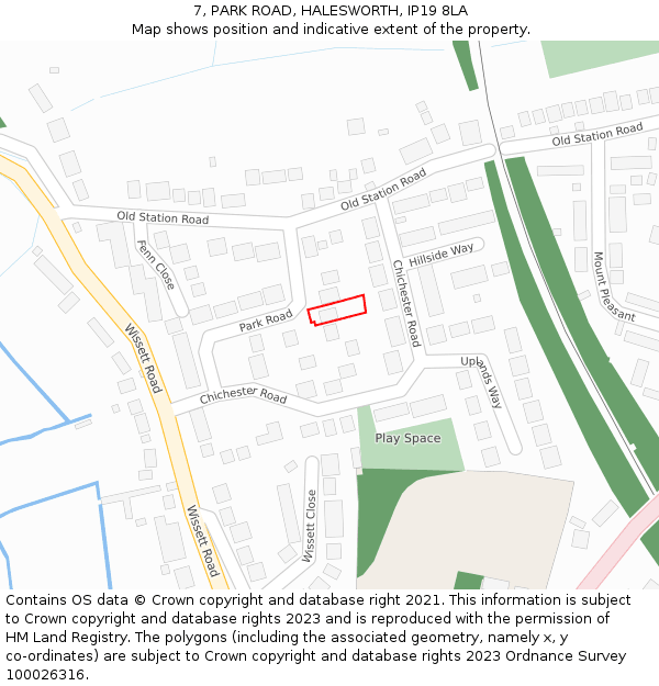 7, PARK ROAD, HALESWORTH, IP19 8LA: Location map and indicative extent of plot